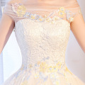 Off Shoulder Wedding Evening Dress Appliqued Yellow Flower Fancy Tulle Ball gown Wedding Dresses
